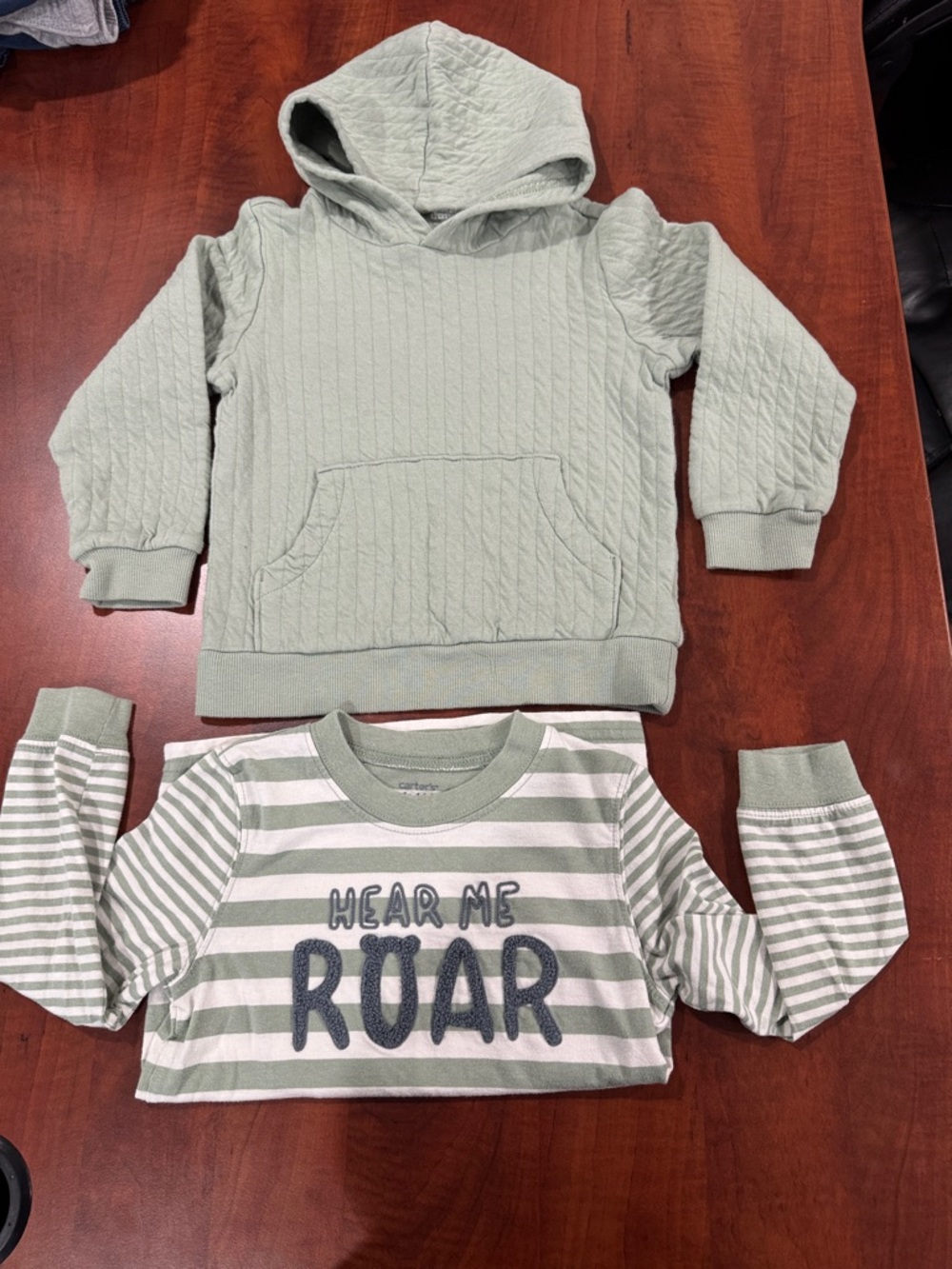 Carter's Sage Green Quilted Hoodie and Striped 'Hear Me Roar' Tee Set